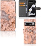 Wallet Book Case Google Pixel 7 Pro Telefoon Hoesje Marmer Oranje