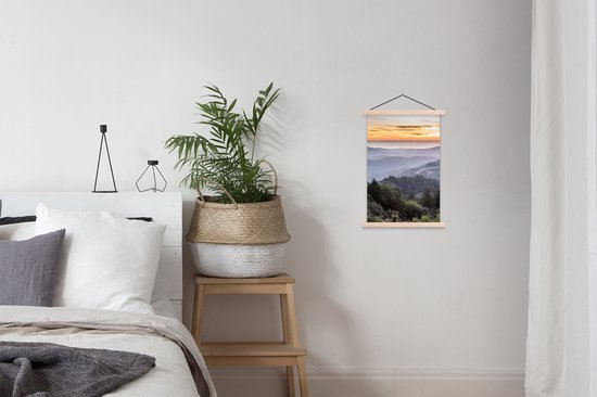 Porte-affiche avec affiche - Affiche scolaire - Montagnes - Soleil - Forêt - Paysage - 40x60 cm - Lattes vierges