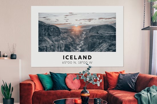 Tableau sur toile Islande - Rivière - Montagnes - 180x120 cm - Décoration murale XXL