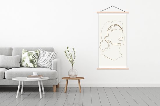 Posterhanger incl. Poster 90x180 cm - Schoolplaat - Vrouwen - Line art - Minimalisme - Textielposter - Blanke latten