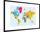 Fotolijst incl. Poster - Wereldkaart - Kleuren - Letters - Kinderen - Jongens - Meisjes - 120x80 cm - Posterlijst