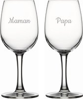 Witte wijnglas gegraveerd - 26cl - Maman & Papa