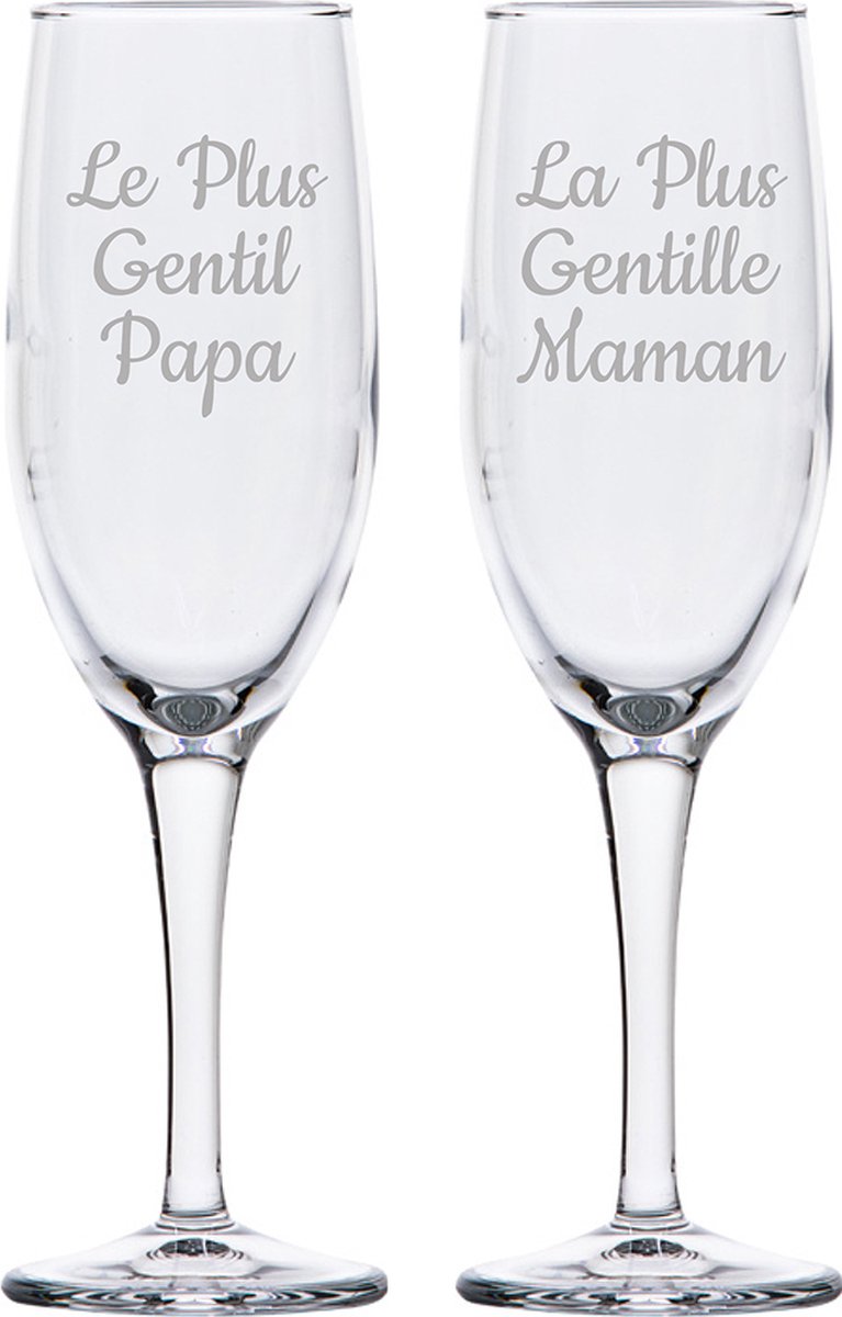 Champagneglas gegraveerd - 16,5cl - Le Plus Gentil Papa & La Plus Gentille Maman