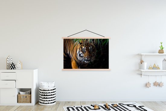 Porte-affiche avec affiche - Affiche scolaire - Tigre - Feuilles - Jungle - Animaux - Jeu - 120x80 cm - Lattes vierges