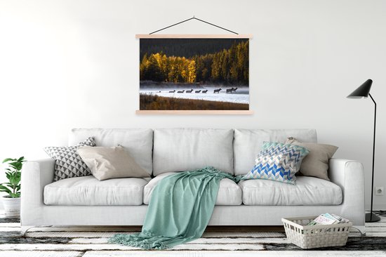 Chevreuil traversant la rivière affiche textielposter lattes vierge 120x80 cm