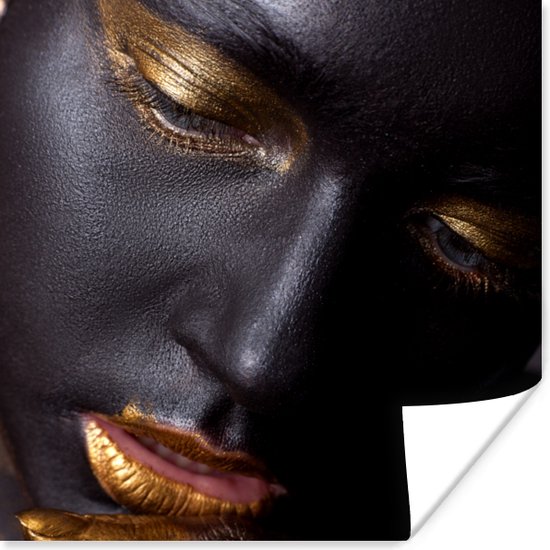 Poster Vrouw - Goud - Zwart - Make up - 75x75 cm