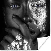 Poster Zwart - Vrouw - Zilver - 75x75 cm
