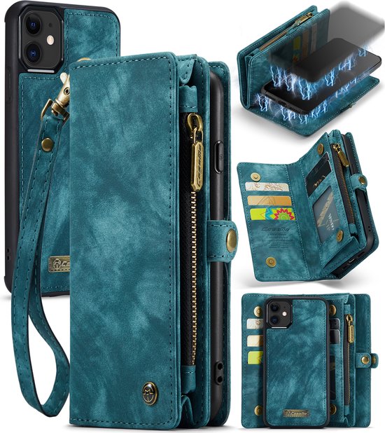 Caseme Retro Wallet splitleder hoesje voor iPhone 11 - blauw