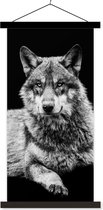Posterhanger incl. Poster 60x120 cm - Schoolplaat - Wilde dieren - Wolf - Zwart - Wit - Textielposter - Zwarte latten