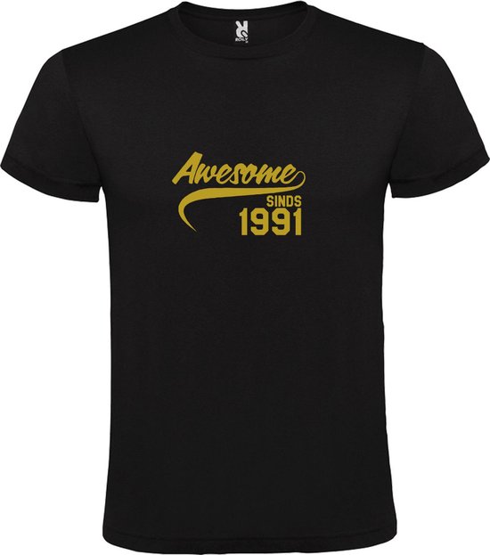 Zwart T-Shirt met “Awesome sinds 1991 “ Afbeelding Goud Size XXXL