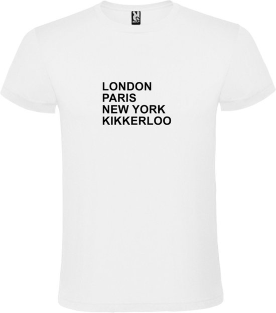 wit T-Shirt met London,Paris, New York , Kikkerloo tekst Zwart Size S