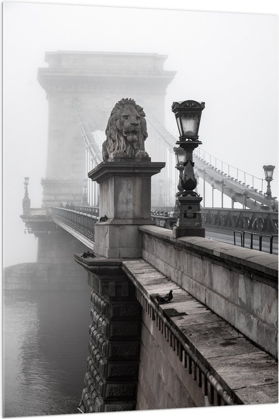 WallClassics - Acrylglas - Kettingbrug over het Water - Boedapest - 100x150 cm Foto op Acrylglas (Met Ophangsysteem)