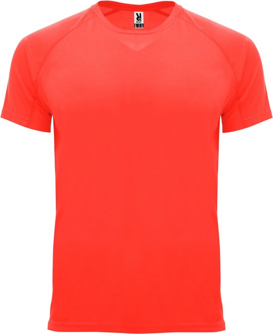 Fluorescent Koraalroze unisex sportshirt korte mouwen Bahrain merk Roly maat XL