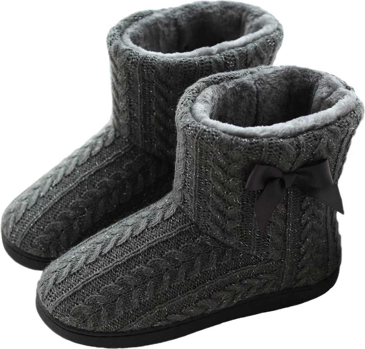 GURGER - laarzen - dames gebreide pantoffellaarzen warme bont gevoerde memory foam harde zool winter bootie slippers