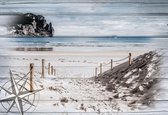 Fotobehang - Vlies Behang - Strandpad naar Zee op Houten Planken - 416 x 290 cm