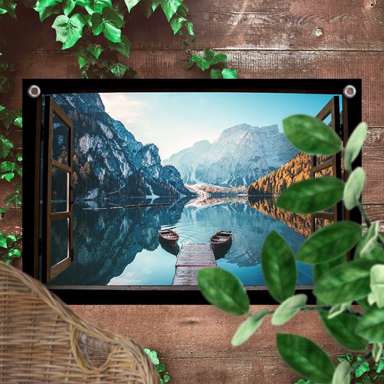 Tuinposter Doorkijk Pragser Wildsee Meer