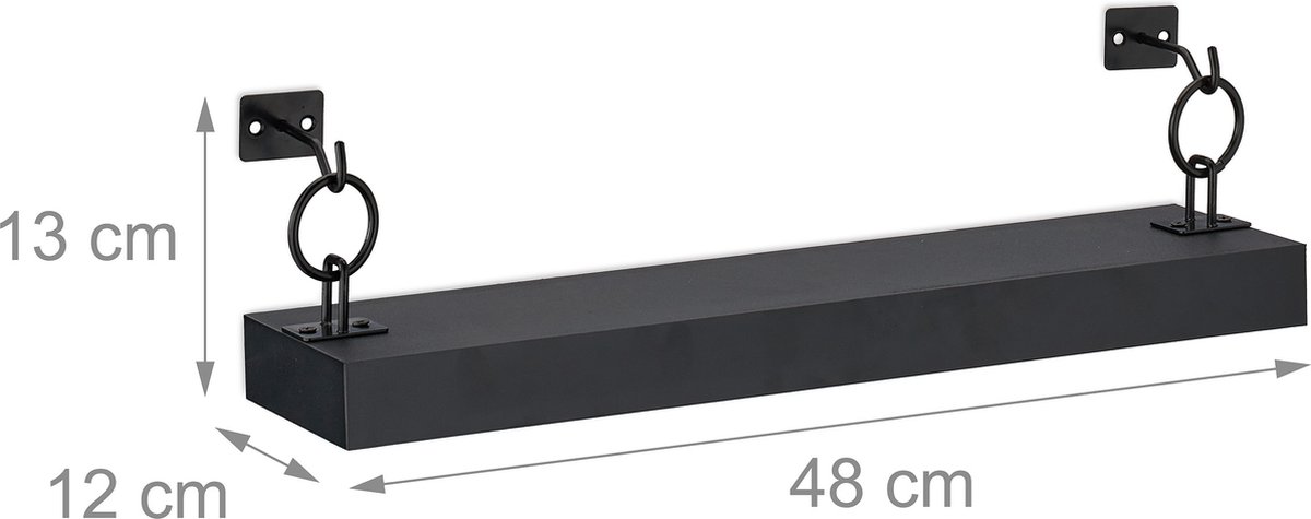 2 Stuks Zwart Metalen Wandplank, Zwevende Plank voor Woonkamer Slaapkamer Badkamer Kantoor, 20x12x4 cm Boekenplank Wandrek