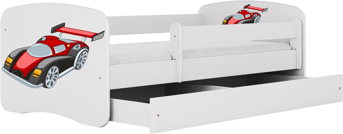 Kocot Kids - Bed babydreams wit raceauto met lade met matras 180/80 - Kinderbed - Wit