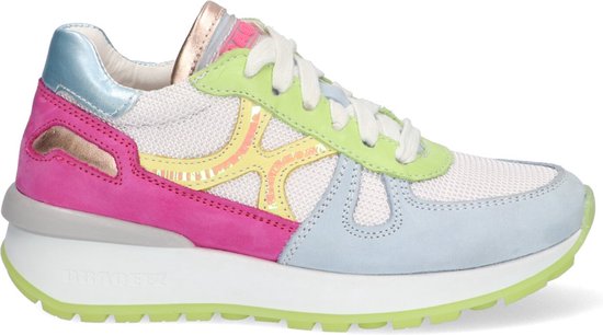 Braqeez 423272-122 Meisjes Lage Sneakers - Roze/Wit/Multi/Blauw/Groen - Nubuck - Veters