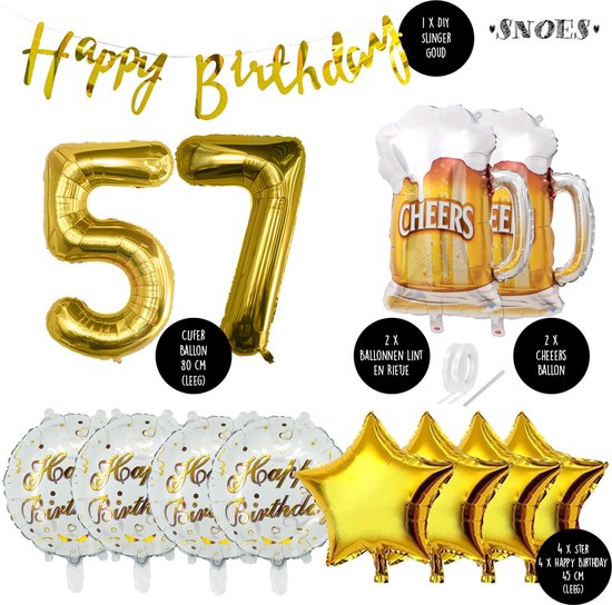 57 Jaar Verjaardag Cijfer ballon Mannen Bier - Feestpakket Snoes Ballonnen Cheers & Beers - Herman