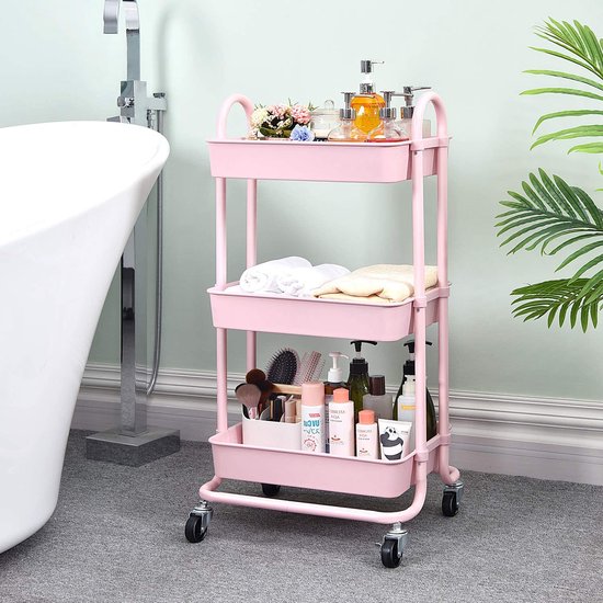 Chariot Buanderie Roulettes Chariot Rangement 3 Niveaux Sur Roulettes – Étagère Étroite Cuisine, Salle De Bain, Buanderie, Charge Max, Blanc/Noir