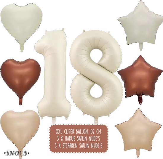 18 Jaar Cijfer Ballon - Snoes - Satijn Creme Nude Ballonnnen - Heliumballon - Folieballonnen