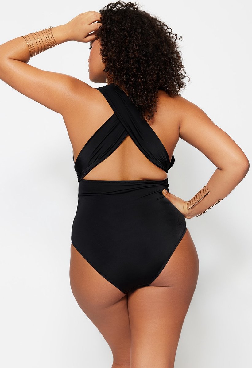 SHEKINI Badpak Dames Grote Maat Racerback Badpak Dames Sport Badpak Dames Grote Maat(5XL, Zwart