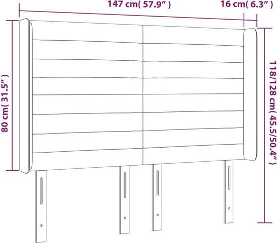 vidaXL Tête de lit - Tête de lit Éclairage LED - 147x16x118/128 cm - Taupe - Partie lit