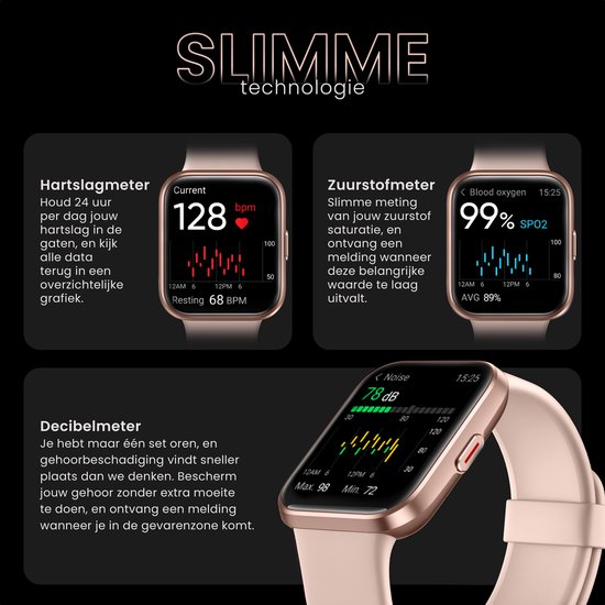 Maoo Maximize Smartwatch - Smartwatch Dames - Volledige Belfunctie - Hartslagmeter - Stappenteller - Multisport - Geschikt voor Android en iOS - Valentijn Cadeautje - Roze - Maoo