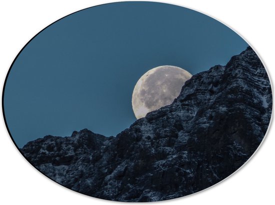 WallClassics - Dibond Ovaal - Heldere Maan achter Rots - 40x30 cm Foto op Ovaal (Met Ophangsysteem)