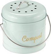 Navaris à compost en métal 3L - Poubelle avec filtre 6x contre les mauvaises odeurs - Prullenbak avec couvercle pour déchets organiques - Poubelle à compost cuisine - Vert-bleu