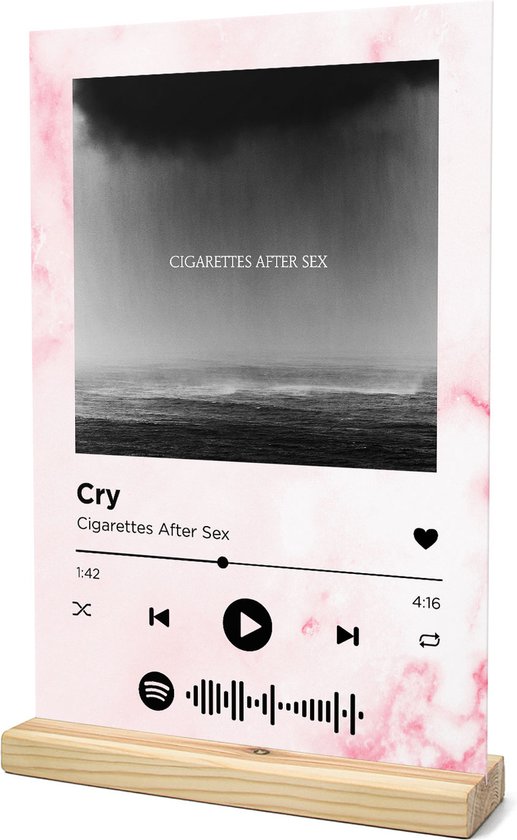 Songr Spotify Muziek Bordje - Cry - Cigarettes After Sex - 20x30 - Roze -  Dibond
