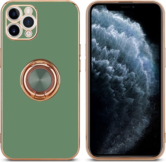 Coque Cadorabo pour Apple iPhone 11 PRO en Vert Clair Brillant - Or avec anneau - Coque de protection en silicone TPU souple, avec protection pour appareil photo et support de voiture magnétique
