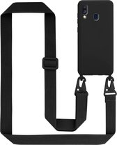 Cadorabo Mobiele telefoon ketting geschikt voor Samsung Galaxy A40 in LIQUID ZWART - Silicone beschermhoes met lengte verstelbare koord riem