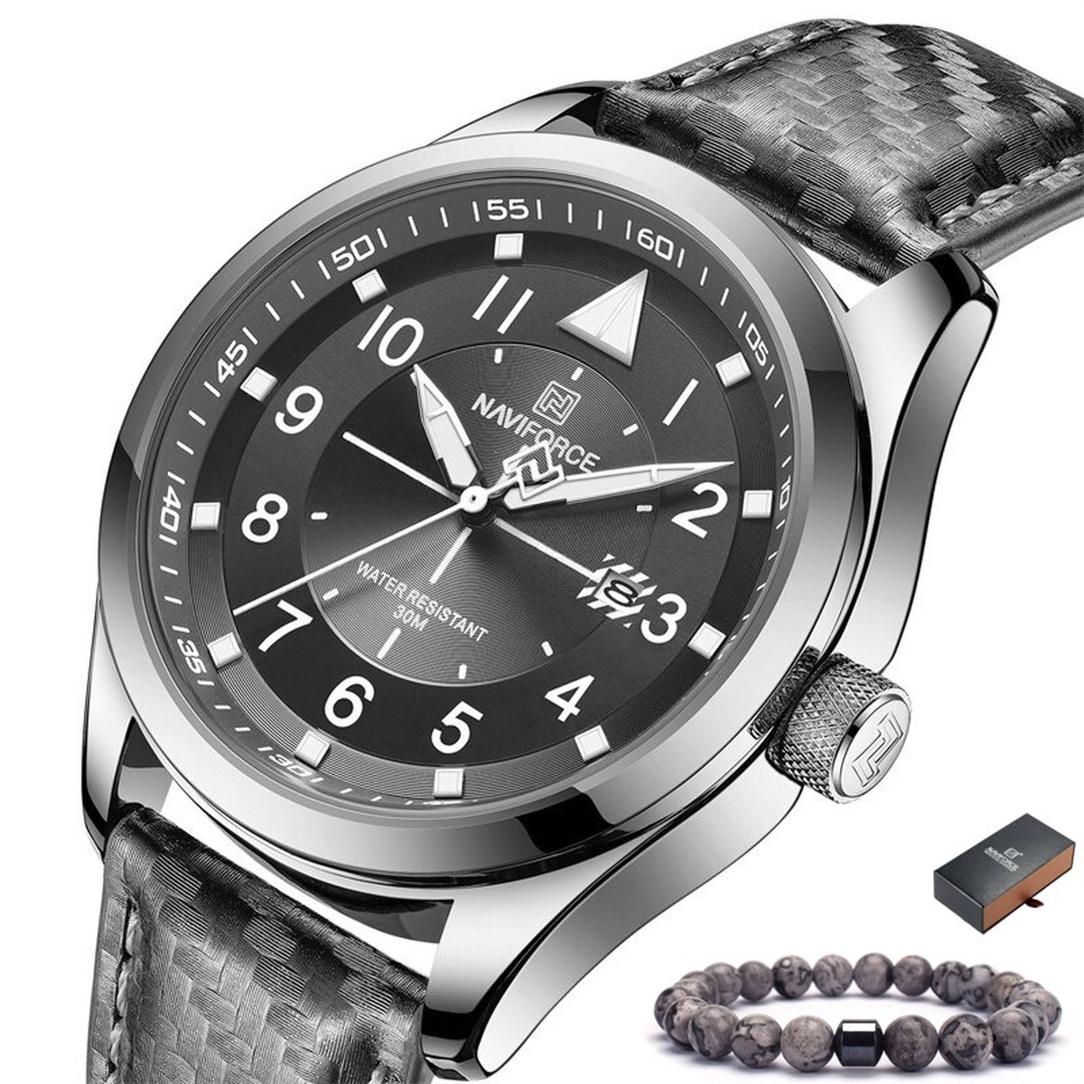 Naviforce Herenhorloge Horloges voor Mannen Watch Heren Horloge - Incl. Armband & Horlogebox Geschenkdoos - Zwart Zilver