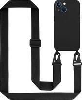 Cadorabo Mobiele telefoon ketting compatibel met Apple iPhone 13 MINI in LIQUID ZWART - Silicone beschermhoes met lengte verstelbare koord riem