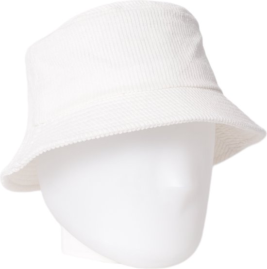 Corduroy bucket hat met opbergvakje - mybuckethat - wit - vissershoedje - ribbelstof met rits
