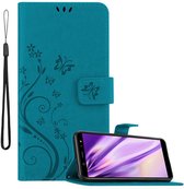 Cadorabo Hoesje geschikt voor Samsung Galaxy A6 2018 in BLOEMEN BLAUW - Beschermhoes in bloemmotief met magnetische sluiting, standfunctie en kaartsleuven Book Case Cover Etui