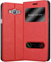 Cadorabo Hoesje geschikt voor Samsung Galaxy A8 2015 in SAFRAN ROOD - Beschermhoes met magnetische sluiting, standfunctie en 2 kijkvensters Book Case Cover Etui