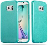 Cadorabo Hoesje geschikt voor Samsung Galaxy S6 EDGE in STAR STOF TURKOOIS - TPU Silicone Case Cover beschermhoes in glitter design