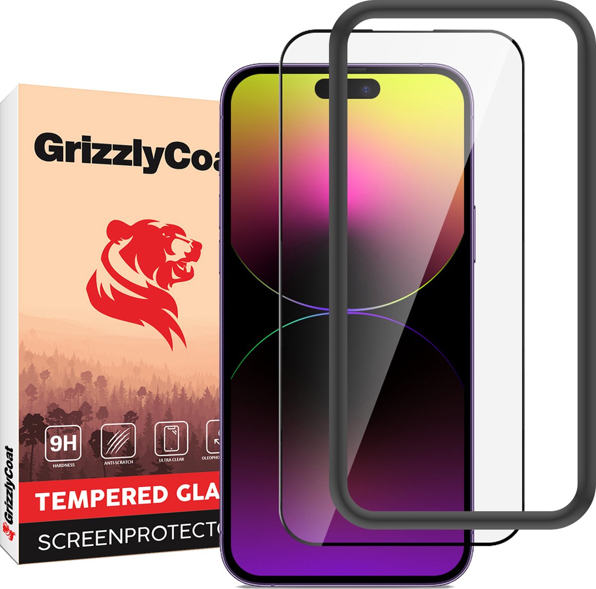 GrizzlyCoat - Screenprotector geschikt voor Apple iPhone 14 Pro Max Glazen | GrizzlyCoat Easy Fit Screenprotector - Case Friendly + Installatie Frame