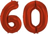 Folat Folie ballonnen - 60 jaar cijfer - rood - 86 cm - leeftijd feestartikelen
