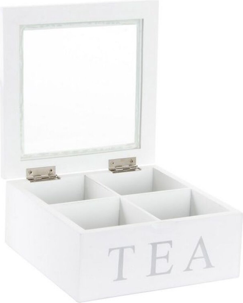 India House Theedoos voor theezakjes-organizer, gegraveerd hardhouten theekist met 6 vakken, multifunctionele theedoos-organizer, 10 x 15 cm (6 compartimentdoos) (12 compartimentdoos