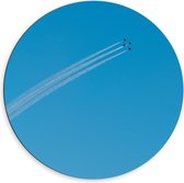 WallClassics - Dibond Muurcirkel - Groep van Vier Vliegtuigen met Vliegstrepen - 60x60 cm Foto op Aluminium Muurcirkel (met ophangsysteem)