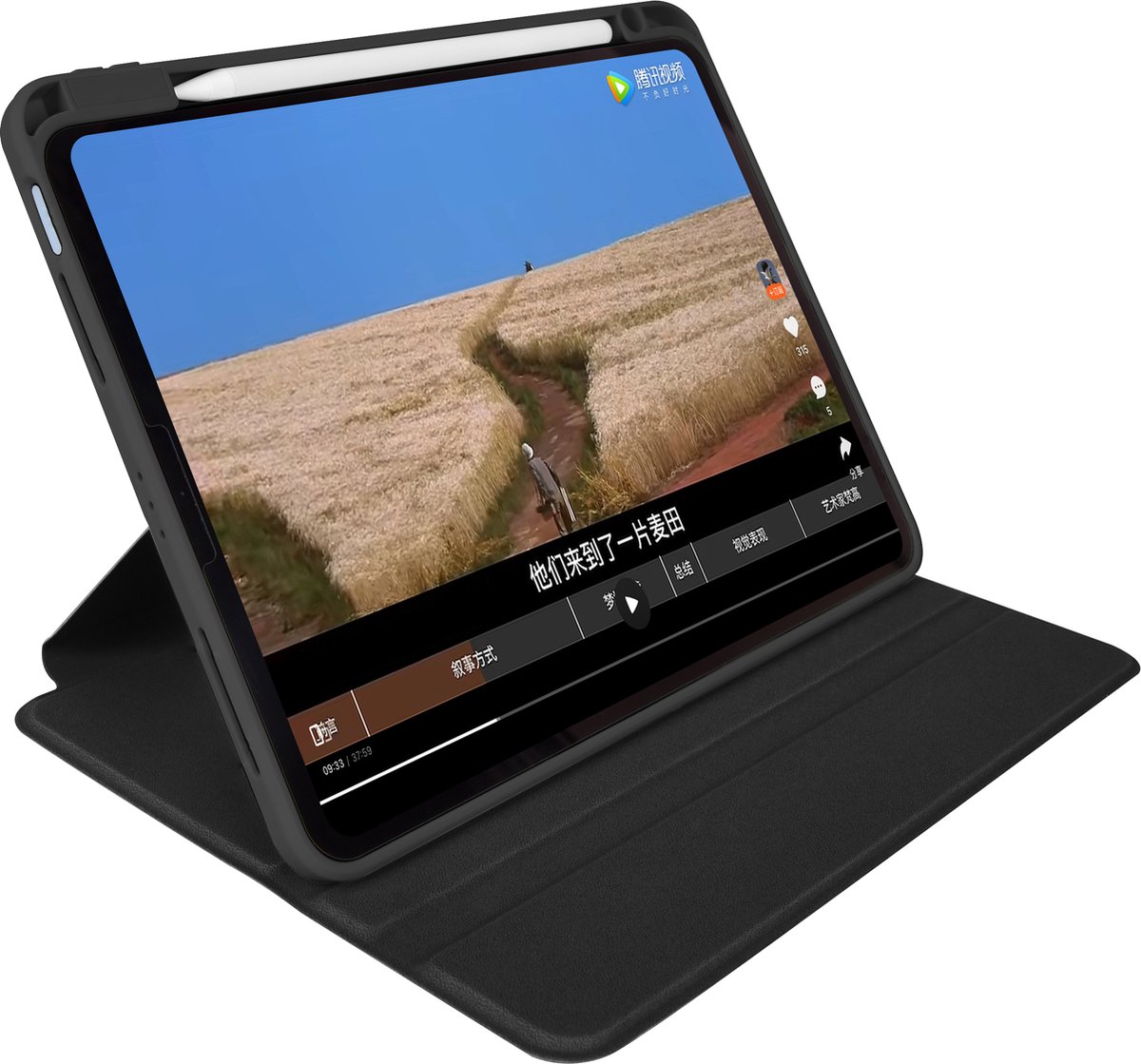 Comma - Tablet hoes geschikt voor Apple iPad 10 10.9 (2022) - Cyclone Draaibare Book case met Auto/Wake functie en Pencil Houder - Zwart