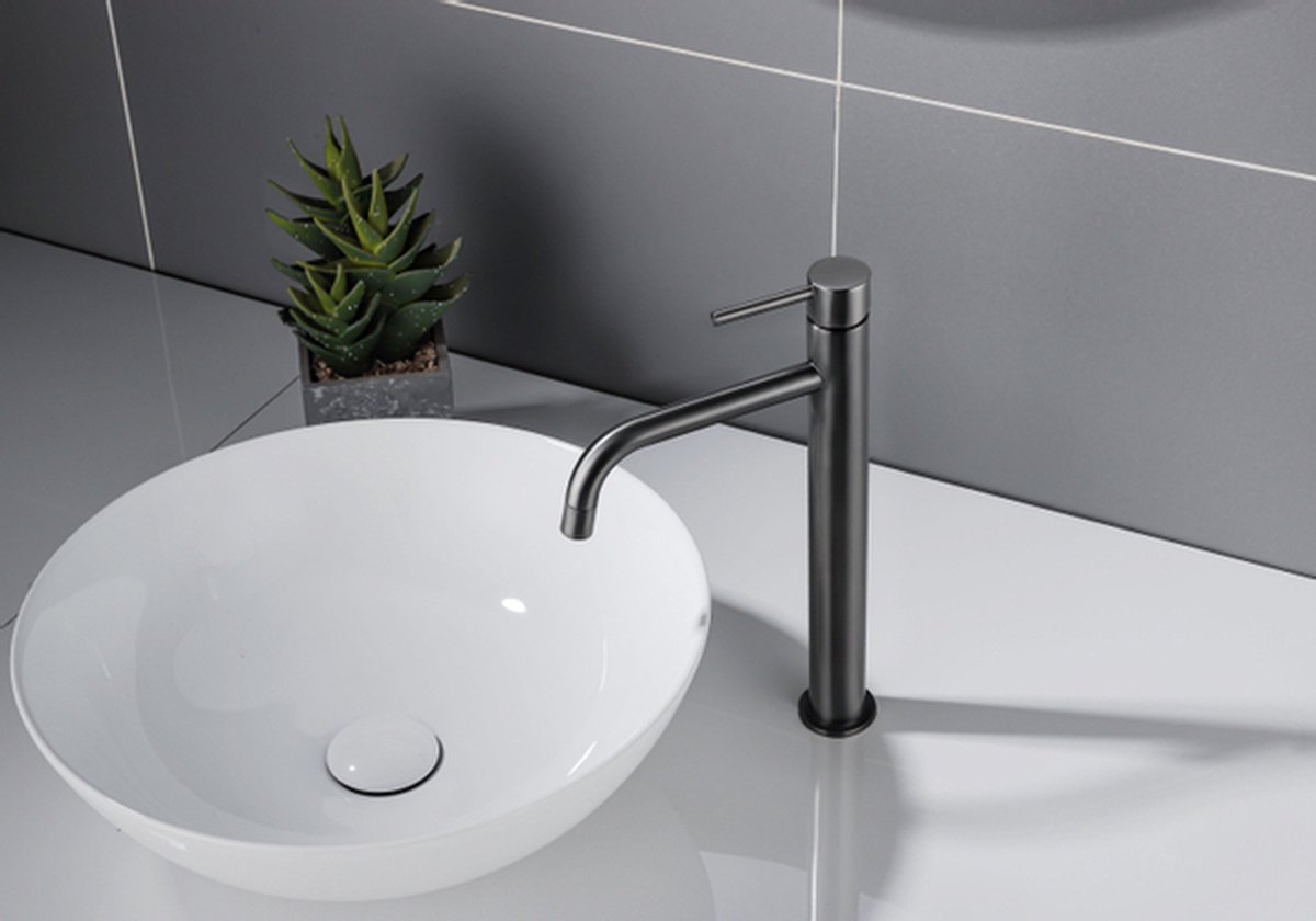 keukenkraan, Klassieke wastafelkraan antieke stijl waterval badkamerkraan, warme en koude kraan bronzen enkelgats bekertype waterkraan(SLT071L