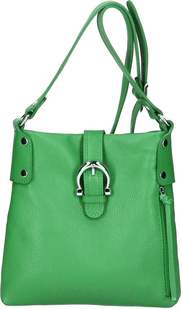 Schoudertas boho van echt Dollar-leer in GROEN kleur - metale stutting voor - schouderriem - ritssluiting