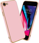 Cadorabo Hoesje geschikt voor Apple iPhone 7 / 7S / 8 / SE 2020 in Glossy Roze - Goud - Beschermhoes Case Cover van flexibel TPU-silicone en met camerabescherming
