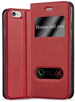 Cadorabo Hoesje geschikt voor Apple iPhone 6 PLUS / 6S PLUS in SAFRAN ROOD - Beschermhoes met magnetische sluiting, standfunctie en 2 kijkvensters Book Case Cover Etui