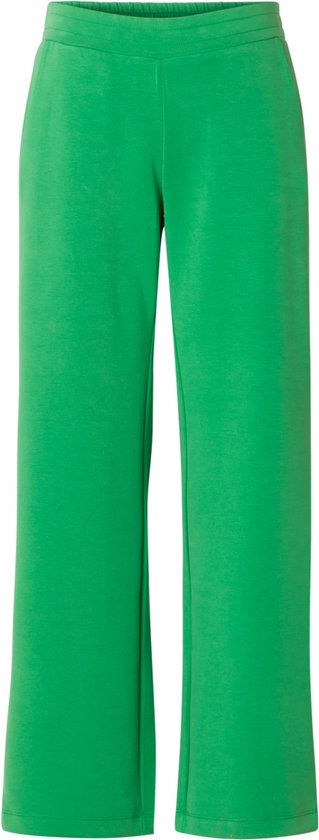 Groene IVY BEAU broek met wijde pijpen en elastische tailleband.